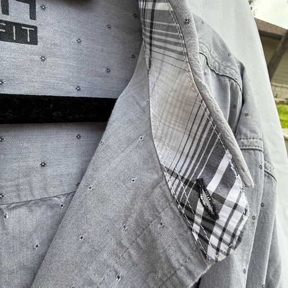 Cinch Gray Casual Button Down Shirt with Subtle Black Print Pattern Size XXL - Picture 7 of 9